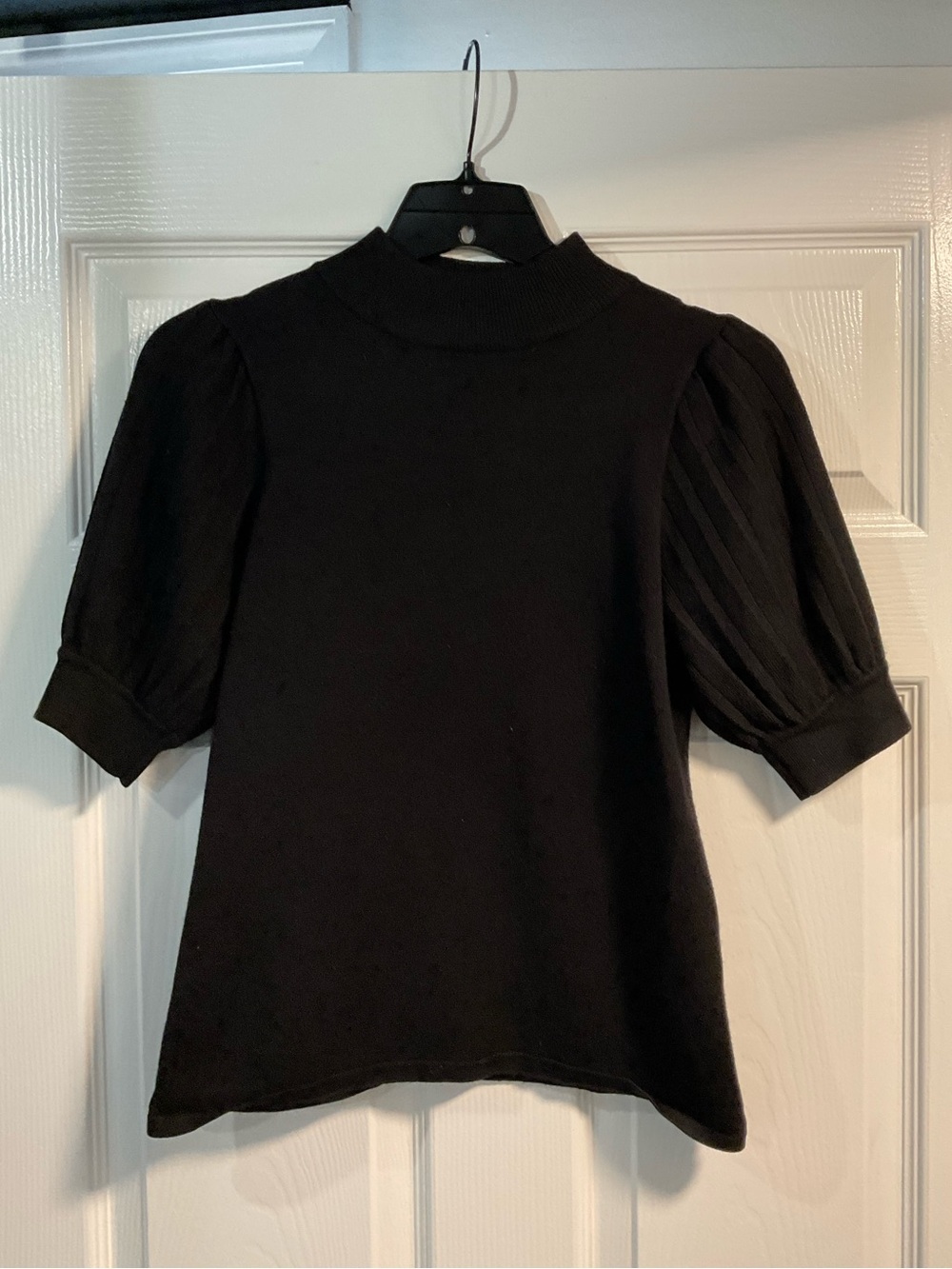 Tahari Black Puff Sleeve Mock Neck Top